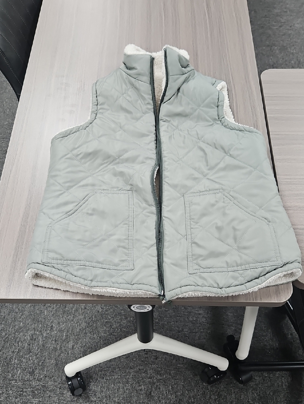 Quilted Sherpa-Lined Vest in Light Sage